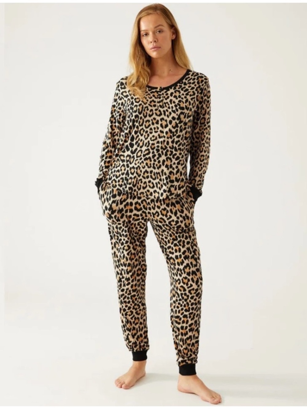Kate Spade Leopard Print Pajama Set - Black & Tan